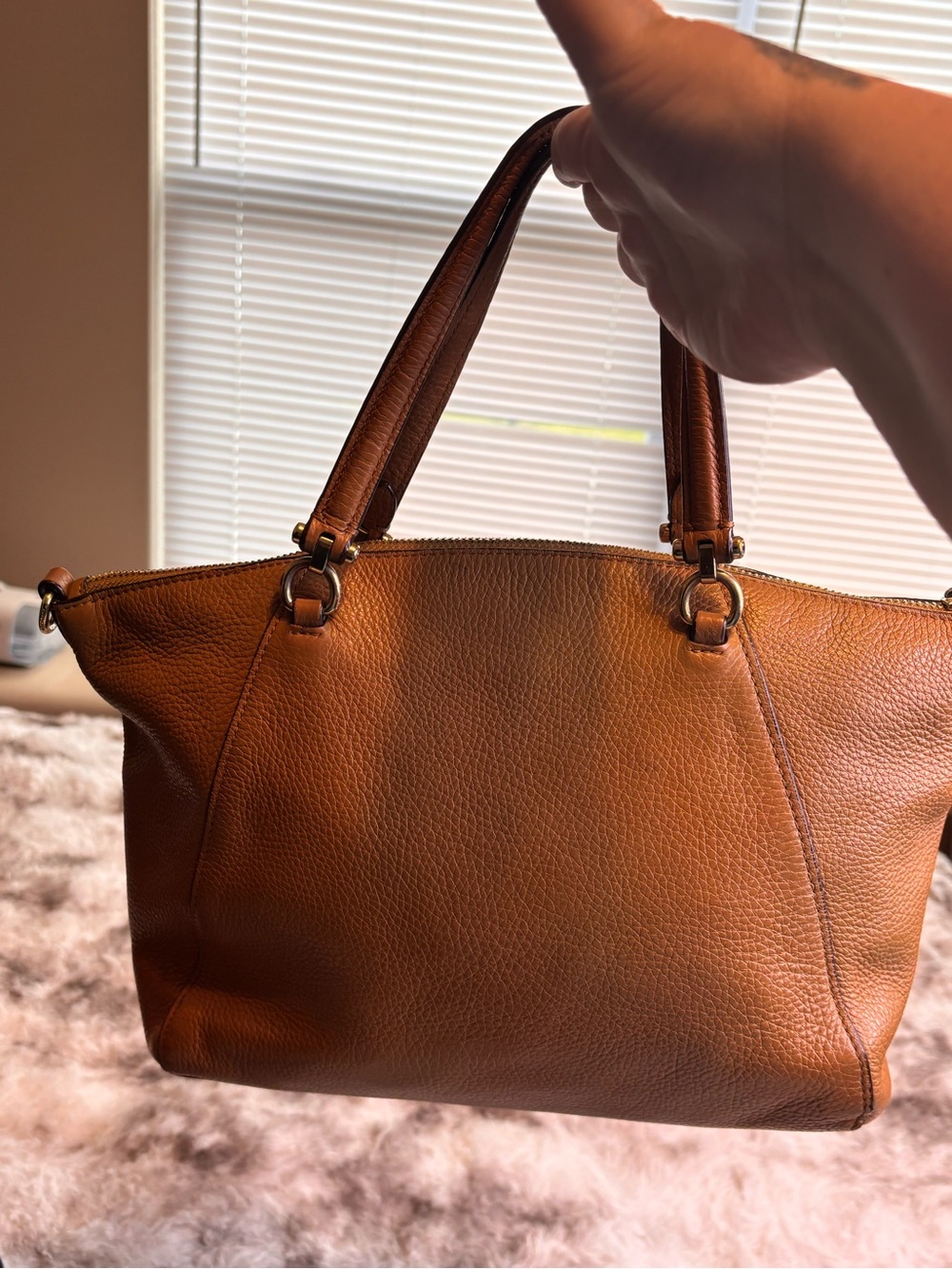 Coach Pebbled Leather Tote in Cognac Brown - Picture 2 of 11
